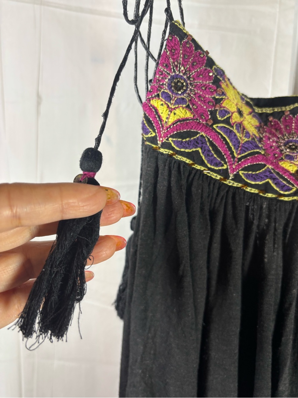 Free People Black Tiered Embroidered Tie-String Camisole - Picture 4 of 10